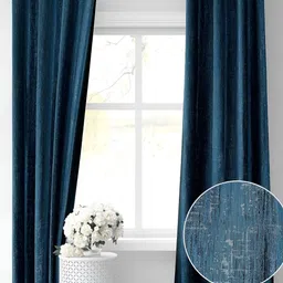 RIDHAAN Navy Blue Textured Room Darkening Long Door Curtain-picture-10