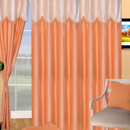 Panipat Textile Hub Orange & Beige 3 Pieces Long Door Curtains-image-17