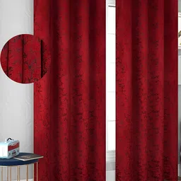 Panipat Textile Hub Red 2 Pieces Abstract Velvet Room Darkening Long Door Curtains-image-20