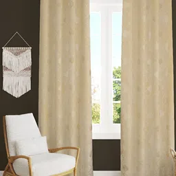 Panipat Textile Hub Beige 2 Pieces Self Design Room Darkening Long Door Curtain-image-6