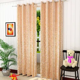 Fresh From Loom Beige & Silver-Toned Set of 2 Room Darkening Door Curtain-picture-31