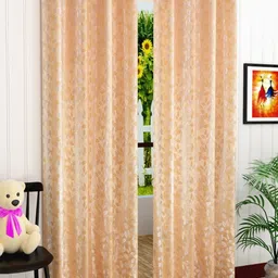 Fresh From Loom Beige & Silver-Toned Set of 2 Floral Room Darkening Long Door Curtain-image-16