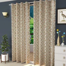 Fresh From Loom Beige & Brown Set of 2 Floral Room Darkening Long Door Curtains-image-78