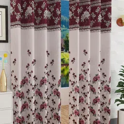 Fresh From Loom Maroon & Grey Set of 2 Floral Room Darkening Window Curtain-picture-21