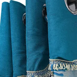 Cortina Blue & White Set of 2 Fancy Valance Floral Printed Long Door Curtains image 5