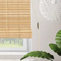 Deco Window Beige & Grey Striped Room Darkening Bamboo Roller Window Blinds image 2