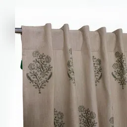 Fabindia Green & Beige Floral Printed Cotton Window Curtain image 3