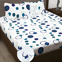 Story@home White & Blue Geometric 186 TC Queen Bedsheet with 2 Pillow Covers-image-4