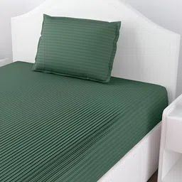 JAIPUR FABRIC Green Striped 150 TC Single Bedsheet with 1 Pillow Cover image 4