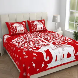 HOMELINE Red & White Graphic 144 TC Queen Bedsheet with 2 Pillow Covers-picture-42