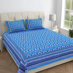 HOMELINE Blue & White Ethnic Motifs 144 TC Queen Bedsheet with 2 Pillow Covers-image-55