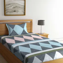 KLOTTHE Grey & Pink Geometric-Printed 300TC Fitted Single Bedsheet With 1 Pillow Cover-picture-41