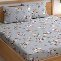 CHHAVI INDIA Blue & Green Floral Microfiber210 TC King Bedsheet With 2 Pillow Covers-picture-45