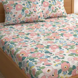 CG HOMES Pink & White Floral 160 TC Queen Bedsheet with 2 Pillow Covers-image-88