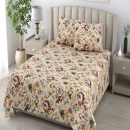 tundwal's Yellow & Maroon Floral Cotton 210 TC Queen Bedsheet with 2 Pillow Covers-picture-28
