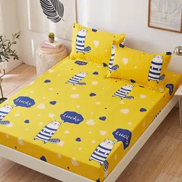 JC HOME Yellow & White Cartoon Characters 120 TC King Bedsheet with 2 Pillow Covers-picture-15