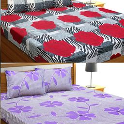 Aura Red & Purple Floral 144 TC 2 Queen Bedsheet with 4 Pillow Covers-picture-22