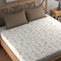 CHHAVI INDIA Brown & White Floral Microfiber 210 TC King Bedsheet with 2 Pillow Covers-picture-20