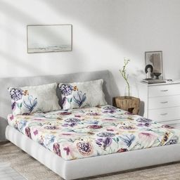 DDecor Purple & White Floral 140 TC Cotton Queen Bedsheet with 2 Pillow Covers-picture-8