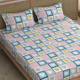 CHHAVI INDIA White & Pink Geometric Printed 210 TC King Bedsheet & 2 Pillow Covers-picture-2