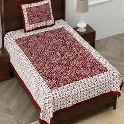 UNIQCHOICE Maroon Ethnic Motifs Printed Cotton 120 TC Single Bedsheet With 1 Pillow Covers-picture-17