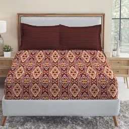 MYTRIDENT Brown  White Geometric 144 TC Queen Bedsheet with 2 Pillow Covers-picture-41