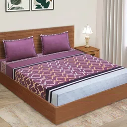 Aura Blue & Purple Floral 160 TC 2 Queen Bedsheet with 4 Pillow Covers-picture-16