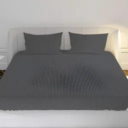 MAYFAIR HOMES LONDON Charcoal Striped Cotton 210 TC Crib Bedsheet with 2 Pillow Covers-image-96