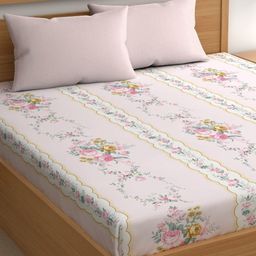 CHHAVI INDIA Pink & Yellow Floral Microfiber 210 TC King Bedsheet With 2 Pillow Covers-picture-41