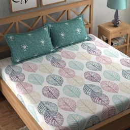 CHHAVI INDIA White & Grey Floral 210 TC Flat Queen Bedsheet With 2 Pillow Covers-picture-24