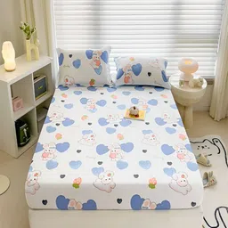 JC HOME White & Blue Printed 230 TC Cotton King Bedsheet with 2 Pillow Covers-image-70