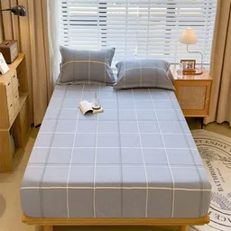 JC HOME Grey Geometric 230 TC Cotton Fitted Queen Bedsheet with 2 Pillow Covers-image-41