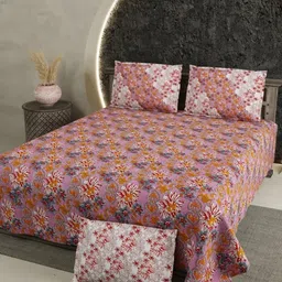 LIVING ROOTS Pink & White Floral Pure Cotton 300 TC King Bedsheet with 2 Pillow Covers-picture-20