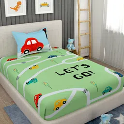 EverHOME Green & Blue 160 TC Cotton Flat Single Bedsheet With 1 Pillow Cover-image-30