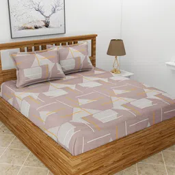 BREVARD Brown & White Geometric 210 TC Queen Bedsheet with 2 Pillow Covers-image-88