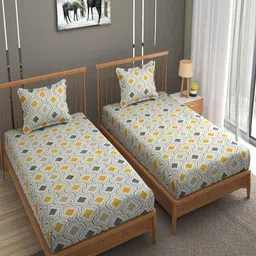 BELVOSTUM Sunshine 3D Printed Cream-Coloured & Yellow 220 TC 2 Pieces Single Bedsheet Set-image-21