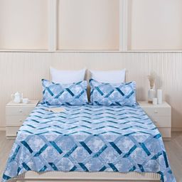 HOMEMONDE Blue & White Geometric 210 TC Cotton Queen Bedsheet with 2 Pillow Covers-picture-25