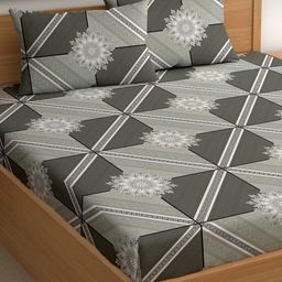 CHHAVI INDIA Green & White Floral 210 TC King Bedsheet with 2 Pillow Covers-picture-1