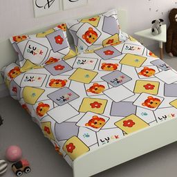 CHHAVI INDIA White & Orange Cartoon Characters 210 TC Queen Bedsheet with 2 Pillow Covers-picture-19