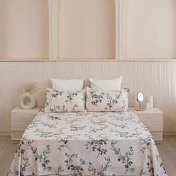 HOMEMONDE Beige & White Floral 210 TC Single Bedsheet With Pillow Cover-picture-20
