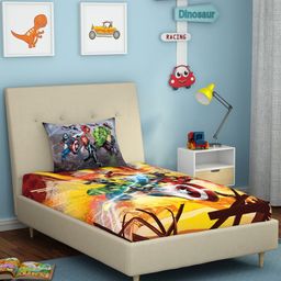 SPACES Yellow & Red Cartoon Characters 180 TC Single Bedsheet with 1 Pillow Covers-picture-17