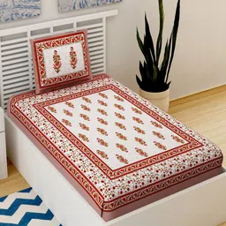 UNIQCHOICE Brown Printed Cotton 120 TC Single Bedsheet With 1 Pillow Covers-picture-27
