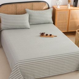 JC HOME Grey & White Striped 220 TC Pure Cotton Single Bedsheet with 2 Pillow Covers-picture-49