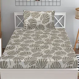 INDHOME LIFE Grey & Brown 210 TC Fitted Single Bedsheet with 1 Pillow Cover-image-36