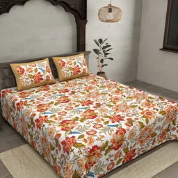 JAIPUR FABRIC Red & White Floral 250 TC Pure Cotton King Bedsheet with 2 Pillow Covers-picture-22