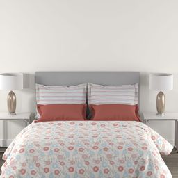MYTRIDENT Red & Blue Floral Printed Cotton 144 TC Queen Bedsheet With 2 Pillow Covers-picture-32