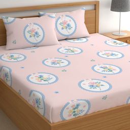 CHHAVI INDIA Pink Ethnic Motifs 210 TC Microfiber King Bedsheet with 2 Pillow Covers-picture-35