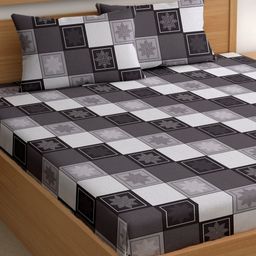 CHHAVI INDIA Grey & White Geometric 210 TC King Bedsheet with 2 Pillow Covers-picture-9
