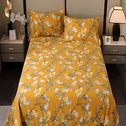 JC HOME Yellow & White Printed Cotton 220 TC King Bedsheet With 2 Pillow Covers-picture-10