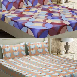 Aura Blue & Purple Geometric 144 TC 2 Queen Bedsheet with 4 Pillow Covers-picture-28
